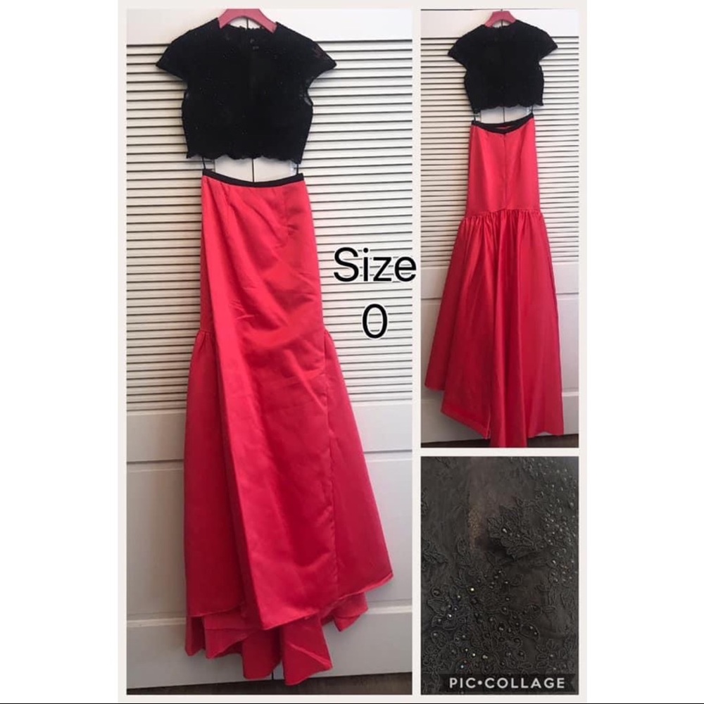 Mac Duggal Hot Pink and Black Evening Gown